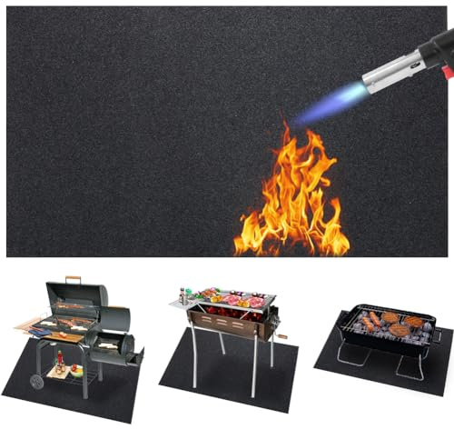 Nikou 124 x 75 cm Feuerfeste Unterlage, Grillteppich Bodenschutzmatte Grillmatten HitzebestäNdige Bodenmatte Antihaft BBQ Gasgrill Splatter Matte Grillzubehör für den Außengrill Rasen Terrasse