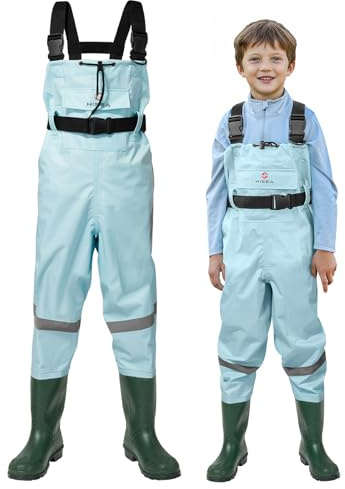 HISEA Kids Chest Waders Nylon/PVC Youth Fishing Waders for Toddler & Children Waterproof Hunting Waders with Boots & Reflect Safety Band
