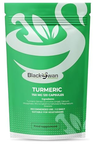 Black Swan Turmeric 750mg Capsules - Powerful Antioxidant Formula Anti Inflammatory Properties Joint Digestive Health Natural Herbal Supplement - 120 Caps 2 Month Supply