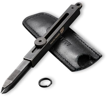 CIVIVI Precision Tweezers for Splinters, Retractable Keychain Tweezers for Men Women EDC Carry, Tac-N-Tweeze Tweezers with Leather Sheath Designed By Bob Terzuola C19062B-A