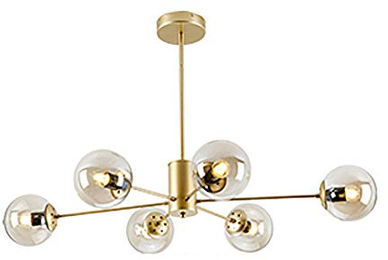 Transparente Vidrio Bola Luz Colgante Lámpara,Hierro Forjado Durante La Luz,E27 Sputnik Candelabro,Decorativo Luz De Techo Luz De La Isla Lámparas-Dorado 6 cabezas