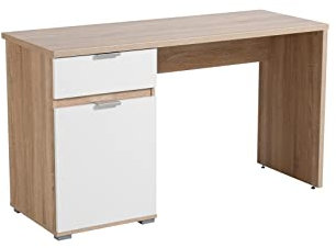 Mar.c.a. Design - Schreibtisch für Büro Cypro mit Oberfläche in mattem Weiß und Sonoma-Effekt, Computertisch mit Griffen, Farbe Silber, Abmessungen 108 x 50 x 76 h