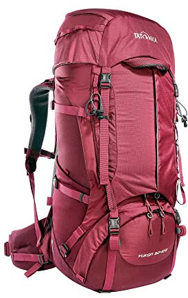 Tatonka Yukon 50+10 Women - Trekkingrucksack für Frauen - Mit Frontzugriff, verstellbarem Rückensystem, extra Bodenfach, Regenhülle und 60 Liter Volumen (bordeaux red/dahlia)
