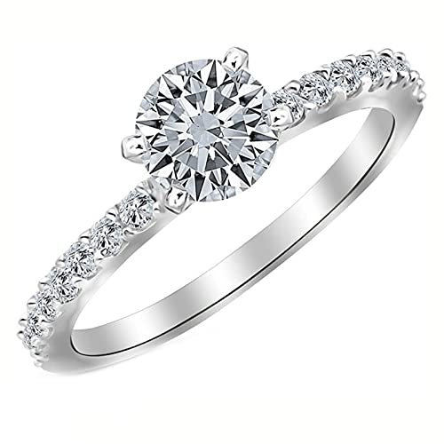 KnSam Hochzeitringe 950 Platin Echt 0.75 Karat LAB GROWN CGRL CERTIFIED Diamant Klassiker Seitenstein Pave Set Diamant Verlobungsring Solitärring Eheringe (I-J Farbe VS Klarheit) Gr.45 (14.3)
