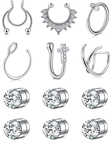 FECTAS 8stk Fake Nasen Lippe Septum Ohrring Piercing Ring Clip Chirurgenstahl Kein Piercing Bauchnabelpiercing Clicker