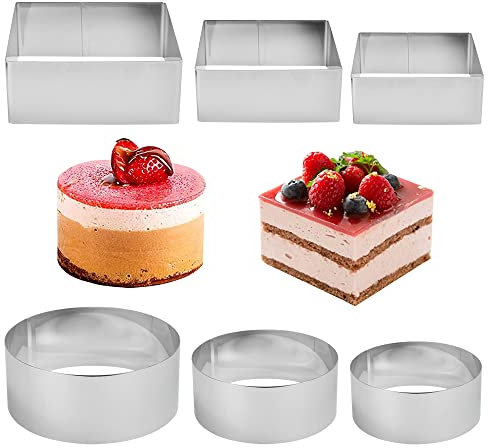 QINERSAW 6 Pezzi Anello per Torta in Acciaio Inossidabile, Coppa Pasta Quadrato 6 cm 8 cm 10 cm, Stampo in Acciaio per Realizzare Dessert, Piatti Gourmet