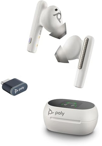 Poly Voyager Free 60+ UC In-Ear-Headset – Noise Cancelling-Mikrofone für klare Gespräche – ANC – Touchscreen-Ladecase – Funktioniert mit iPhone, Android, PC/Mac – Teams-zertifiziert – Weiß