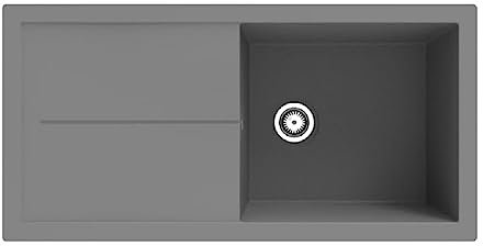 Respekta Cleveland Mineralitespüle in Grau / 1 Becken Einbauspüle in 100 x 50 cm / Spülbecken geeignet für Unterschränke ab 60 cm Breite