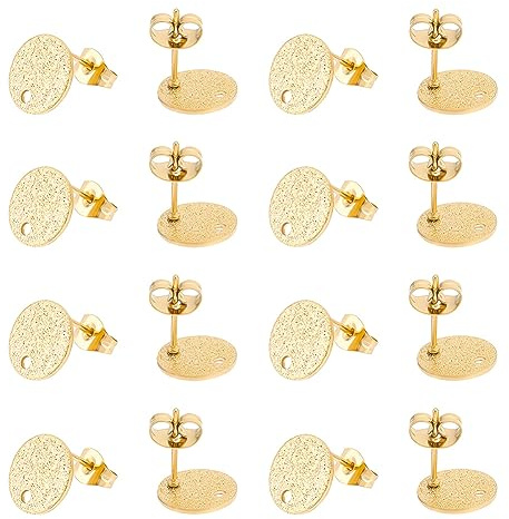 UNICRAFTALE 30 Stück Edelstahl Ohrstecker Strukturiert Flach Rund Mit Ösen Und Verschlüssen Goldene Hypoallergene Für Selbstgemachte Ohrringe Schmuckherstellung