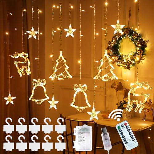 DAZZTIME Cortina Luces LED Estrellas,Luces de Cortina de Navidad Exteriores,LEDs Luces de estrella y motivos navideños,con 8 Modos de Control Remoto,para el Balcón,Ventana,Boda,Fiesta