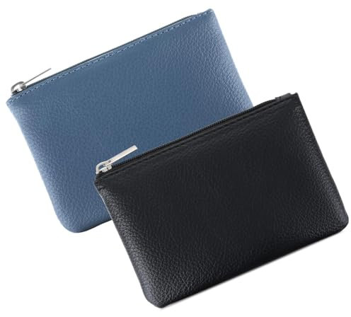 Giantree Kleine Geldbörse für Frauen, 2 Stück Niedliche Leder Lychee Muster Zipper Münztasche Tragbares Portemonnaie Mini Münzgeldbörse für Frauen Damen ID Schlüssel Headset (Schwarz+Blau)