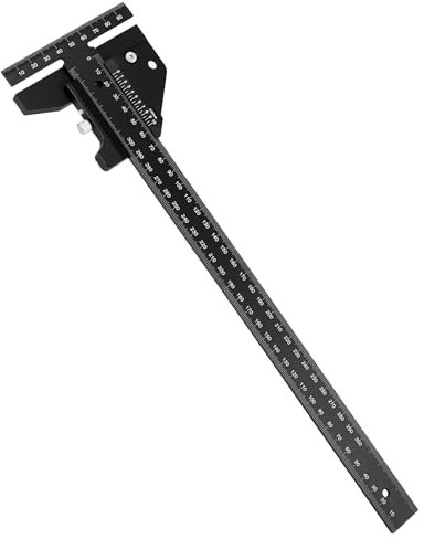 QWORK® Righello a T per la lavorazione del legno, lega di alluminio, righello angolare da carpentiere, scriba per la lavorazione del legno, 0-300 mm
