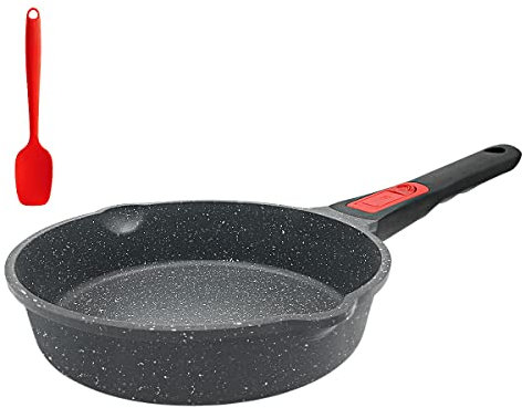 AIKENBBKK Poêle à frire 20 cm, Poêle Antiadhésive avec poignée amovible, poêle en pierre Convient pour tous les types de cuisinières, Résistant au four et & lave vaisselle (Noir)