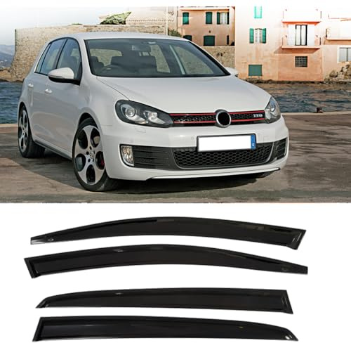 IKC Store Windabweiser für VW Golf MK6 Golf 6 2008 2009 2010 2011 2012 2013 Windabweiser Auto Seitenfenster Visier Vent Shade Regenschutz Hellschwarz 4 Stück