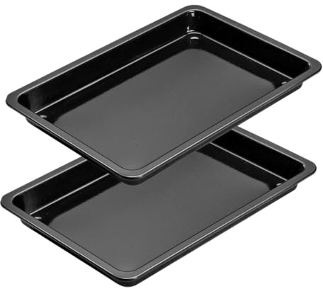 Dr Oetker Lot de 2 plats à four émaillés 42 x 29 cm cuisson et pâtisserie | Cuisson généreuse, Format 42 x 29 x 4 cm, Acier émaillé noir, Passe au four 400 C, Nettoyage facile