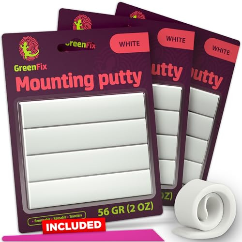3 Pack GreenFix Mounting Putty 2oz - White Sticky Tack for Wall Hanging - Removable Poster Putty Non Marking - Ticky Tack for Picture Poster Hanging Collectibles Crafting