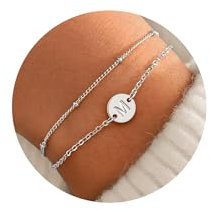 TINGN Silver Initial Bracelets for Women Girls, 18K White Gold Plated Initial M Bracelet Dainty Charm Bracelets Silver Bracelet for Women Girl Birthday Gifts for Girls Kids Wedding Gifts for Womens