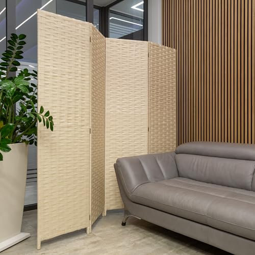 HEXIM Biombo de interior 180x180 cm - Paravent plegable de 4 paneles - Separador de espacios para oficina en casa, Biombos (LR192-crema)