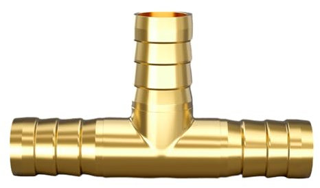 Atisite Conector de manguera de latón de 3 vías, 10 mm, pieza en T, boquilla de manguera de latón, accesorios en forma de T para aire, gas, agua, combustible (1 pieza)