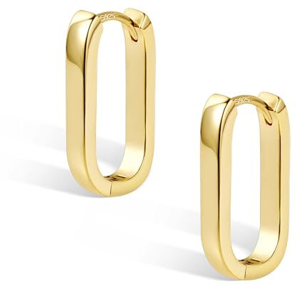 Gold Creolen Ohrringe für Damen, Kleine Ovale Creolen hypoallergen Kleine Huggie Breit Creolen Geometrische Ohrringe Quadratisch Rechteckig Ohrringe für Damen Mädchen