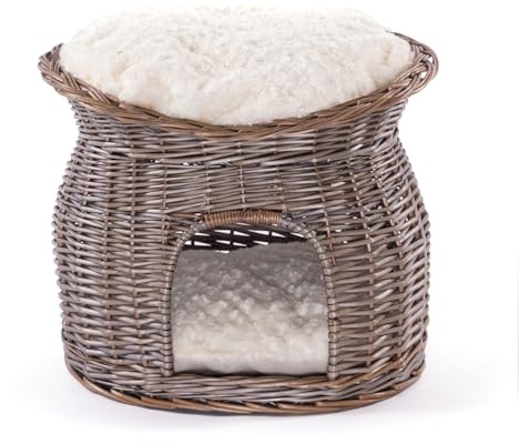 CREEDWOOD Katzen Korb Luna | 54cm, Weidenholz, mit Kissen | Katzen Weidenkorb, Katzenturm, Katzenbett Natur, geflochtenes Katzenhaus, Katzenhöhle