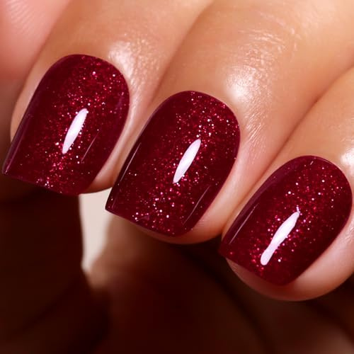 Ozzeal UV Nagellack Glitzer - Schillernder Glitzernder Regenbogen Gel Nagellack - Weihnachts Rot - Soak Off UV Led Maniküre 15ML