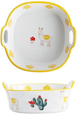 WJUHYGTF Small Flower Casserole Dish for 1 Person, Lasagna Casserole Dish Small Round Oven Dish,Square Round Casserole with Handle Square Bakeware,A