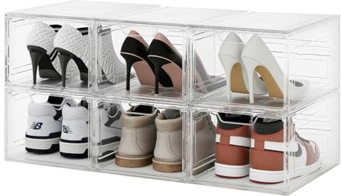 Carlo Milano Regalboxen mit Deckel: 6er-Set Transparente Schuhbox, stapelbar, bis Größe 47, Magnetklappe (Sneaker-Aufbewahrung, Schuhkarton mit Deckel)