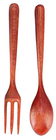 Aoveew Juego de 2 utensilios de cocina, tenedor de madera y cuchara a prueba de calor, complemento perfecto para tu cocina (AoveewgMIwAEuK-12)