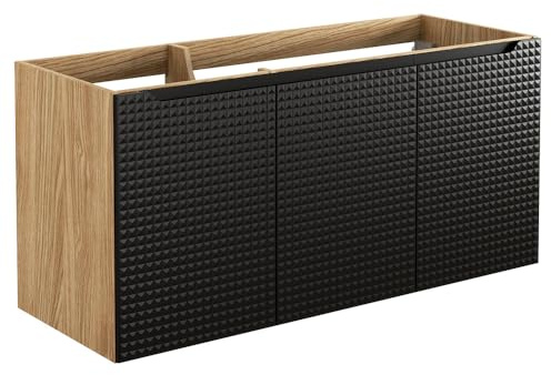 Lomadox Badezimmer Waschtischunterschrank 120 cm in Eiche mit schwarz 3-türig, grifflose 3D-Front