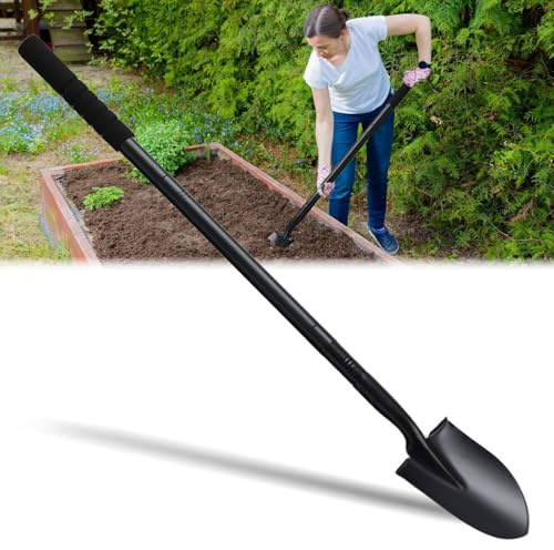 Small Shovels for Digging, Garden Spade Shovel Beach Shovels with 43.3in Handle,Heavy Duty Portable Metal Shovel for Gardening Camping Trenching Digging Landscaping,Off-Road Use, Black