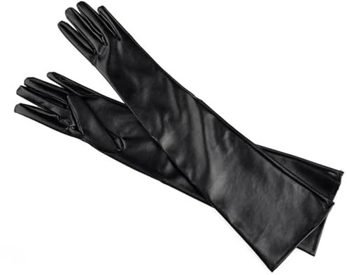 WLIHDB Lederhandschuhe Für Frauen Schwarze Lange PU-Lederhandschuhe for Damen, Winter, dünn, voller Finger, Winddicht, Reiten, Fahren, warme Fäustlinge Kaschmir-Lederhandschuhe Für Frauen(45CM)