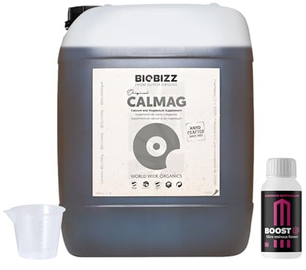 GROWMANIA Cal Mag de BioBizz 5 l + échantillon Boost Up Nutriments + Verre doseur | Complément nutritionnel pour grands jardins | Favorise une croissance robuste et une floraison abondante