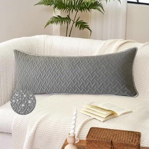 PLYIHE Kissenbezug Outdoor Kissen Wetterfest Kissenbezug Wasserfest Seitenschläferkissen Bezug 48 x 150 cm Sofakissen Wasserdicht Dekokissen für Garten Sofa Wohnzimmer Bett Dunkelgrau