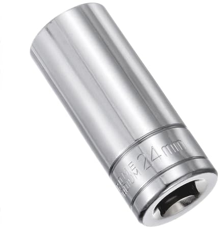 Juttzzei 6-Point Deep Socket, 1/2 Inch Drive 24mm Socket - Silver | Polishing CR-V Steel 24mm Socket 1/2 Drive with 78mm Length 6-Point Metric Sizes foe Car Home Repair Mechanical Maintenance