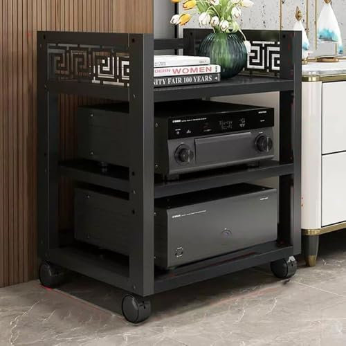 Stereo Cabinet AV Component Media Stand MultiTier Audio Rack Rolling Audio Tower FloorStanding Cabinet CD Player Stand Adjustable Corner Shelf Hifi Rack(Size:3 Tier,Color:Black)