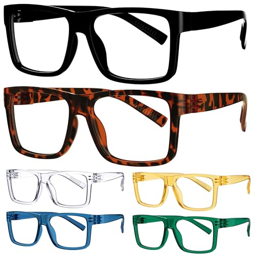Eyekepper 6 Paia Occhiali da Lettura Senza Metallo con Protezione Luce Blu, Cerniere a Molla Senza Viti per Computer, Uomo +1.25
