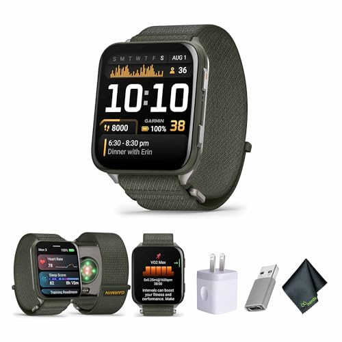 Garmin Venu X1 - Smartwatch GPS sottile e leggero, display AMOLED da 2 pollici, lente zaffiro, torcia a LED, mappe integrate, oltre 100 app sportive, monitoraggio fitness e benessere, muschio con