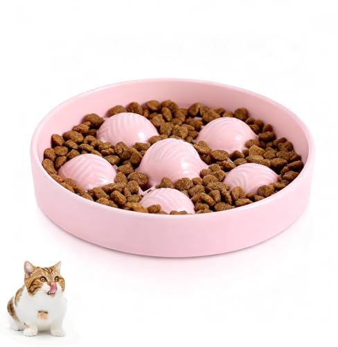Eiflayn Anti-sling skål katt, anti-stänk-skål keramik, hällskål hund lätt att rengöra, långsam matare katt, för utfodring och blötläggning (rosa)