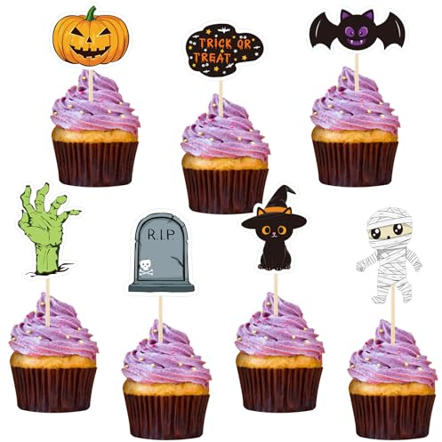 NACHLYNN 70 decorazioni per cupcake di Halloween, motivo casa stregata e fantasma, per feste di frutta, bomboniere