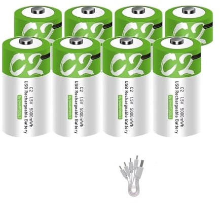 Batterie Lithium-ion Rechargeable LR14 1,5 V 5000 MWh De Type C, Charge USB Ultra-rapide(8pcs Battery 2USB)