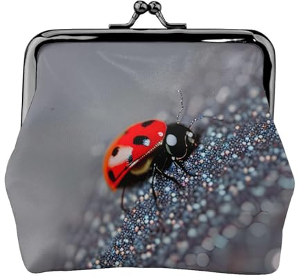 Porte-monnaie pour femme avec fermeture à baiser, motif insecte rouge, pour pièces de monnaie, cartes, petits objets