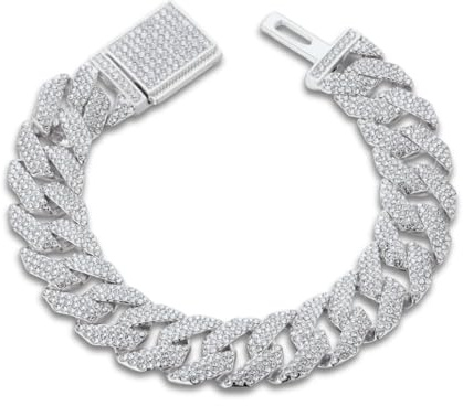 HALUKAKAH Cadena de Oro con Diamantes para Hombre,Chapado en Platino Pulsera 20cm Cadena Miami Cuban Link 15MM Full Iced Out,Diamantes de Laboratorio Engaste Garra,Regalo para Esposo,Hijo,Amigo
