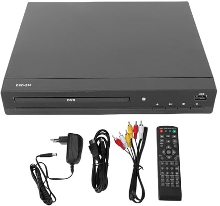 Fockety DVD Player, 1080P Upscaling HD Multimedia Schnittstelle, USB Anschluss, kompakter DVD Player mit Fernbedienung, tragbarer SVCD, VCD, CD für alle Regionen, für TV Projektor (EU-Stecker)