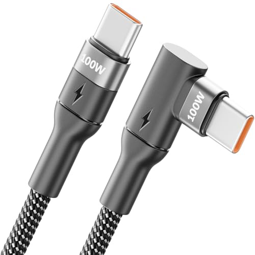 deleyCON 2m USB-C Kabel 100W 90° gewinkelt USB-C auf USB-C | Ladekabel für iPhone 17/16/15 Pro Max Air, Galaxy A16/A56/S26/S25/S24/S23, Pixel, iPad, MacBook, AirPods, PS5
