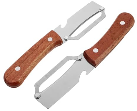FUNOMOCYA 2 Pezzi Pelapatate Multiuso da Cucina in Acciaio Inox con Manico in Legno Ergonomico e Apribottiglie Integrato – Set 2 Pezzi per Sbucciare Frutta e Verdura, Utensile Portatile per