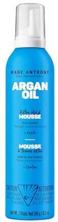 Marc Anthony Volumizing Hair Mousse, Extra Hold - Hair Styling Mousse Controls Frizz, Strengthens, Adds Volume & Shine - Nourishing Argan Oil of Morocco with Keratin - Lightweight for All Hair Types