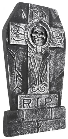 Boland - Grabstein Totenkopf RIP, 50 x 27 cm | Gruselige Halloween Dekoration mit Totenkopf, Friedhof, Accessoire für Kostüme
