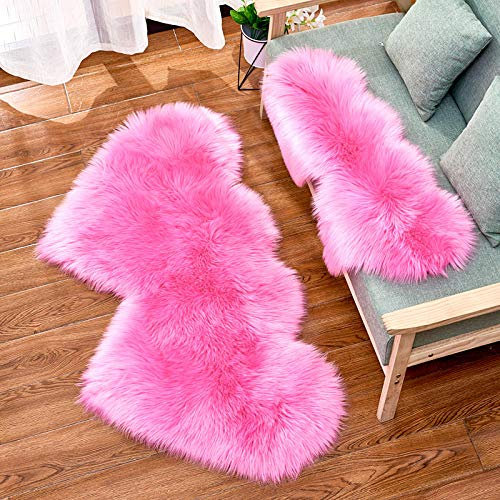 WIONE Faux Lammfell Teppich Shaggy Kunstfell Schaffell Lammfellimitat Teppiche Longhair Fell, Universal für Wohnzimmer Schlafzimmer Kinderzimmer Esszimmer Auto Bettvorleger Sofa Matte Rosenrotes