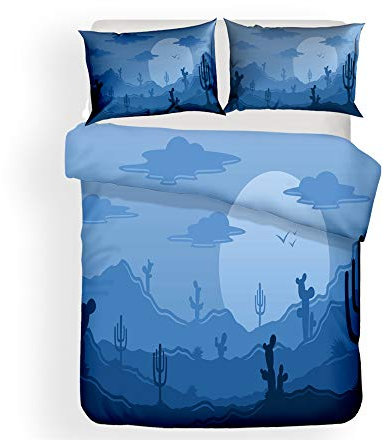 Duvet Cover Set for Single Double Super King Size Bed, Morbuy 3D Cactus Plant Printed Microfiber Bedding Sets Duvet Set with Pillowcases and Quilt case (King-220x230cm,Night)